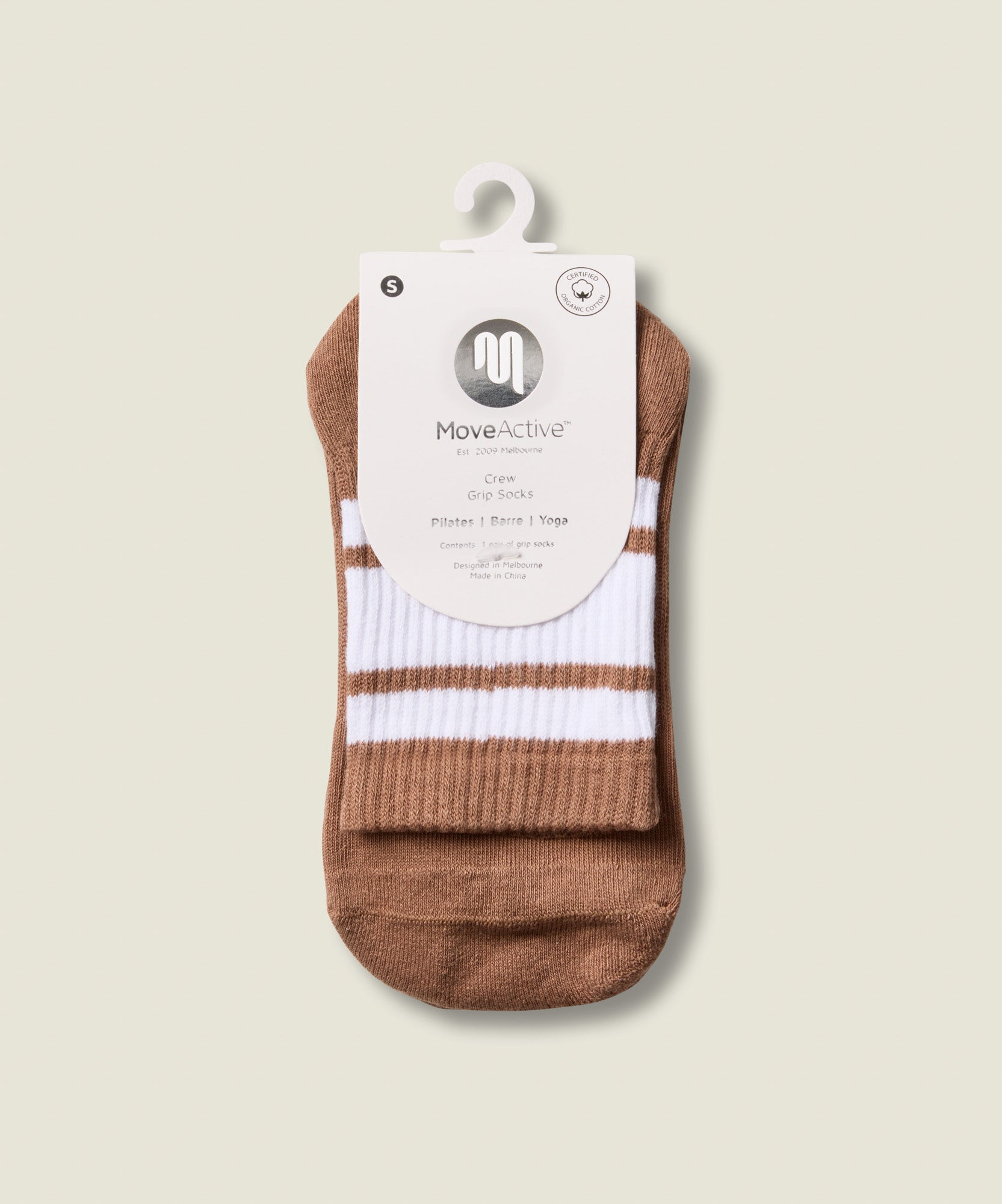 Crew Non Slip Grip Socks - Tan Stripe