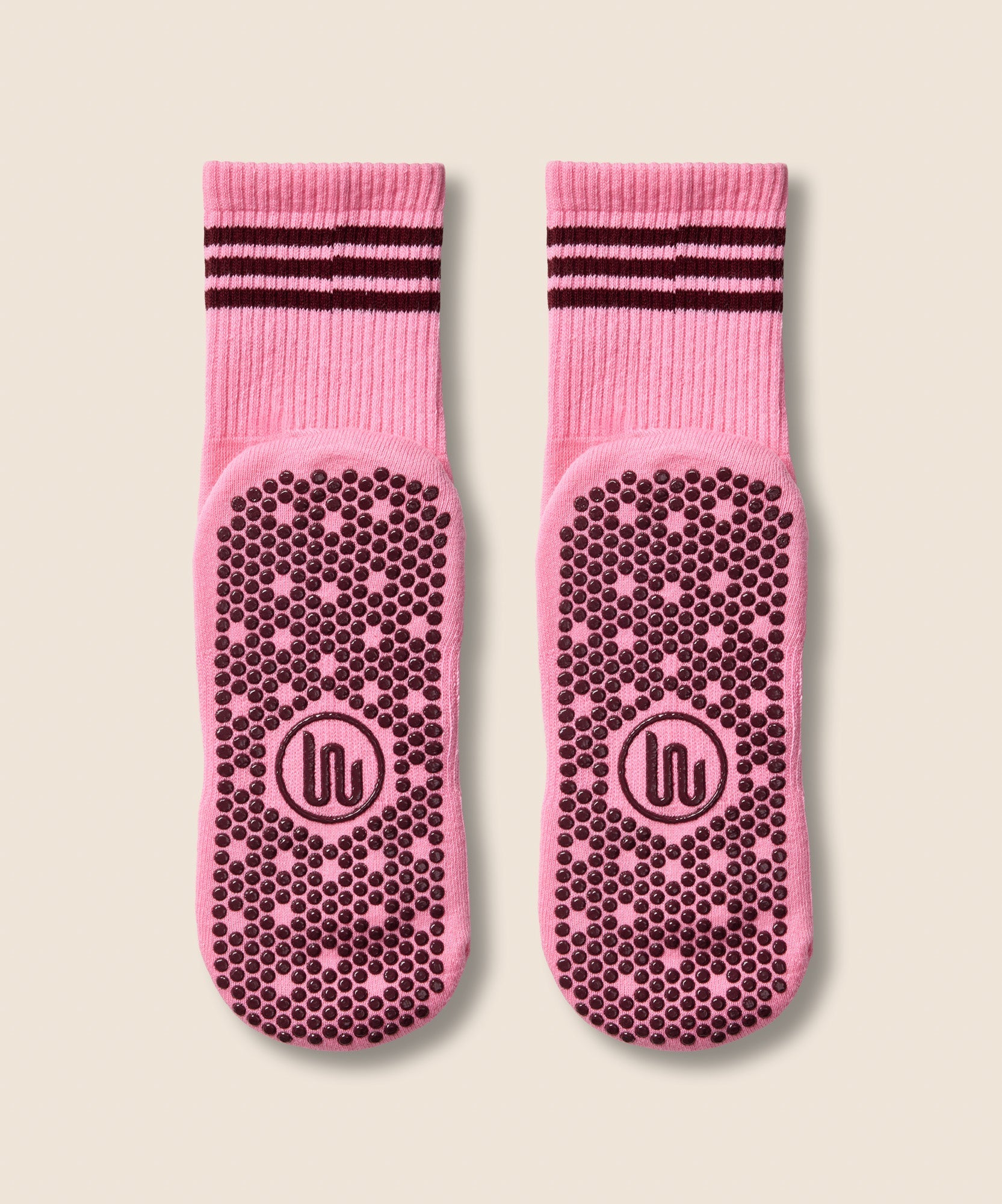 Crew Non Slip Grip Socks - Pink Paloma