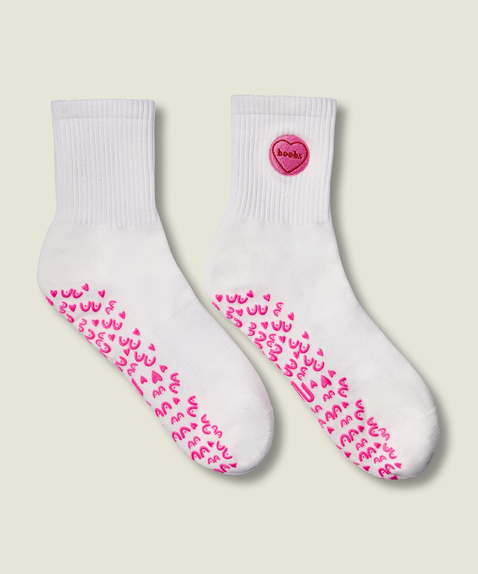 Crew Grip Socks - I Heart Boobs Ivory