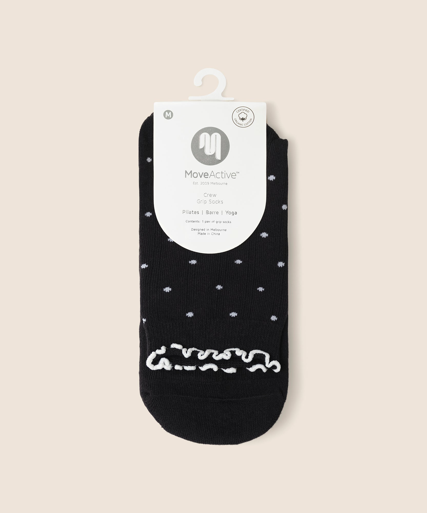 Crew Non Slip Grip Socks - Black Polka Ruffle