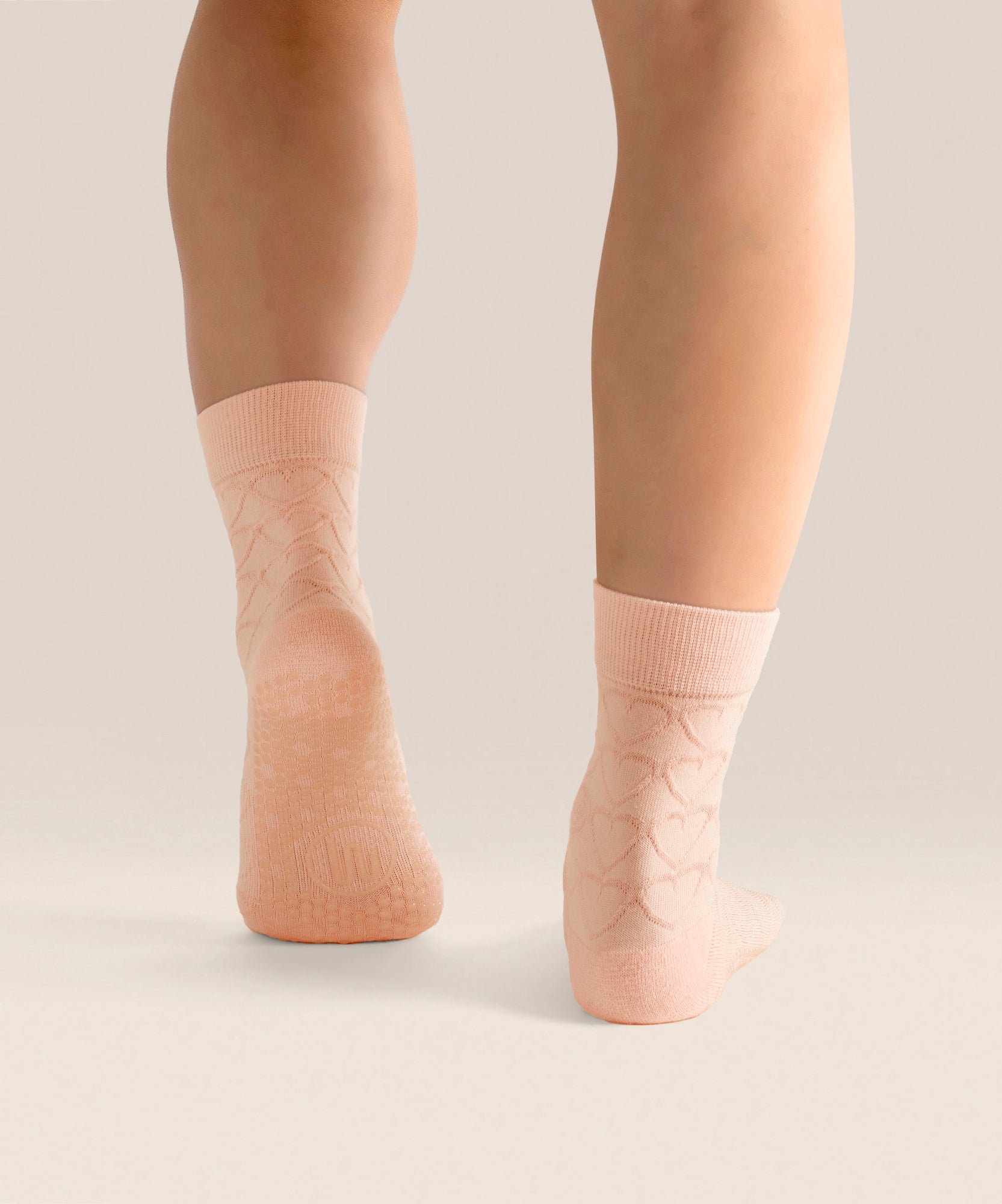 Crew Non Slip Grip Socks - Parfait Pink Hearts