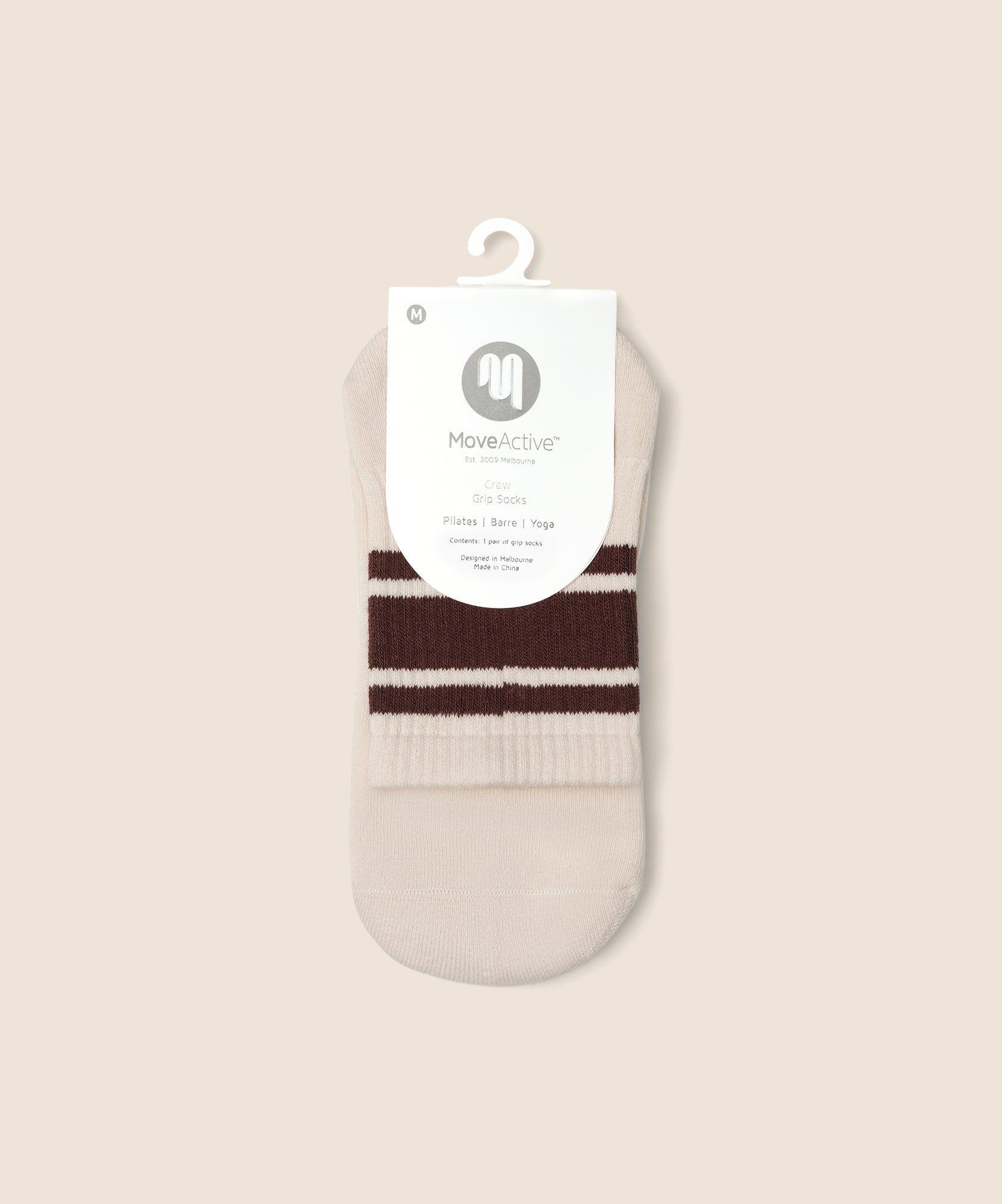 Crew Non Slip Grip Socks - Oat Espresso Stripe