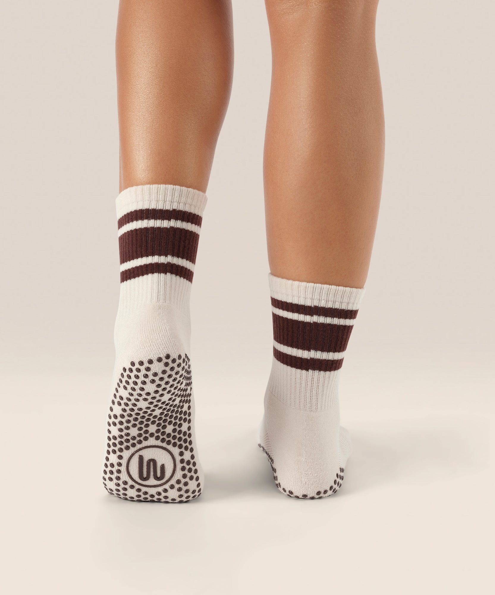 Crew Non Slip Grip Socks - Oat Espresso Stripe