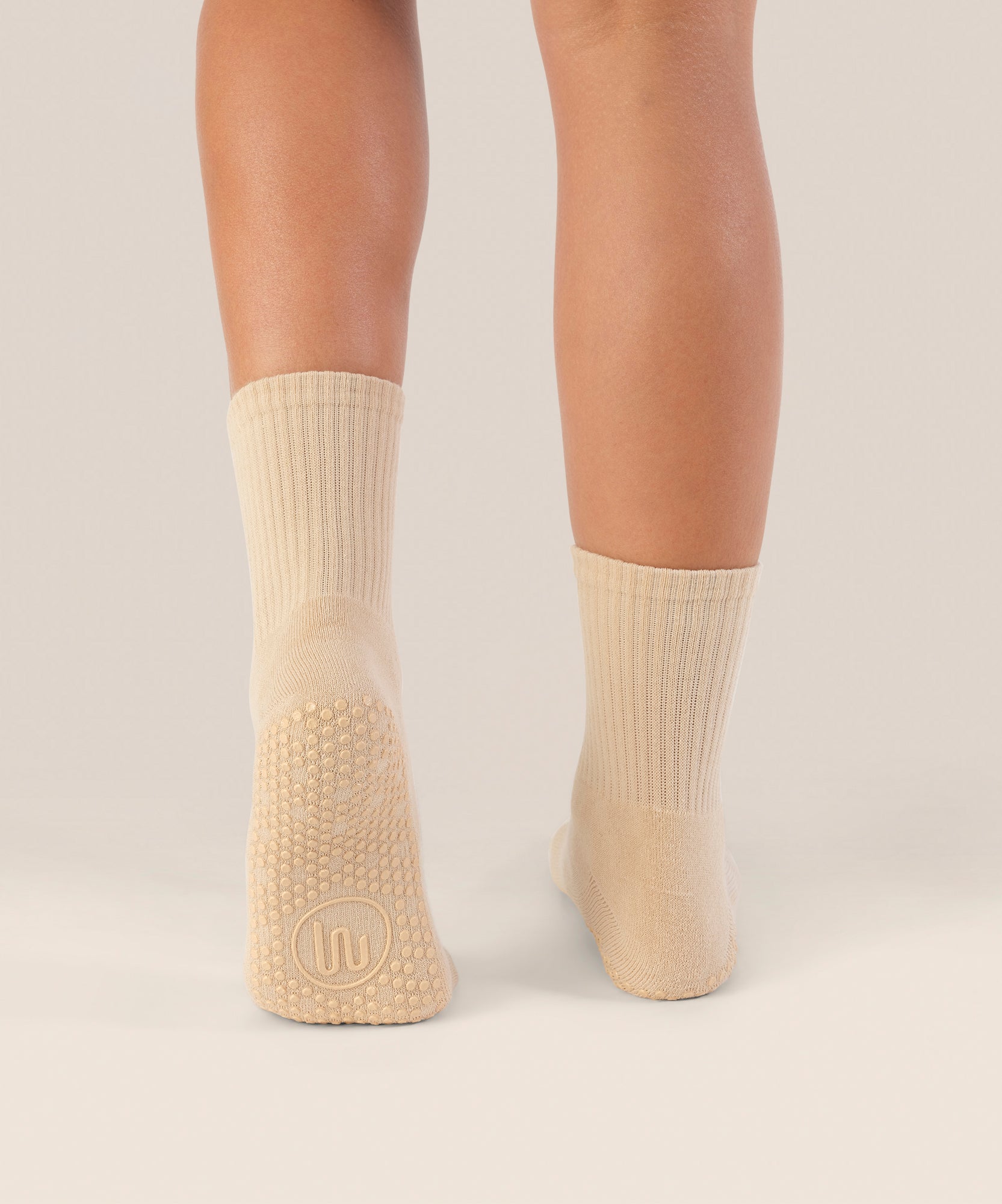 Crew Non Slip Grip Socks - Almond