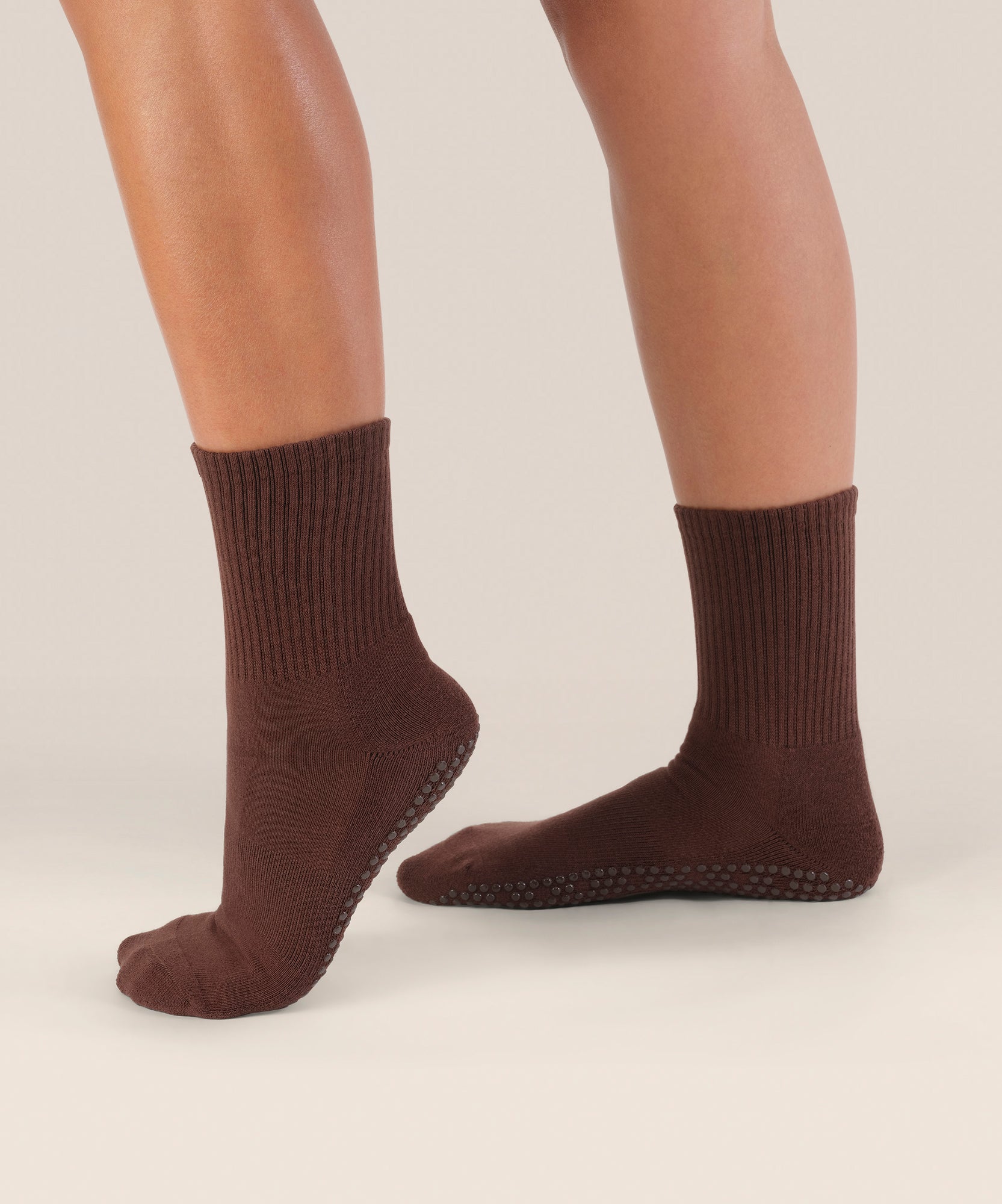 Crew Non Slip Grip Socks - Espresso