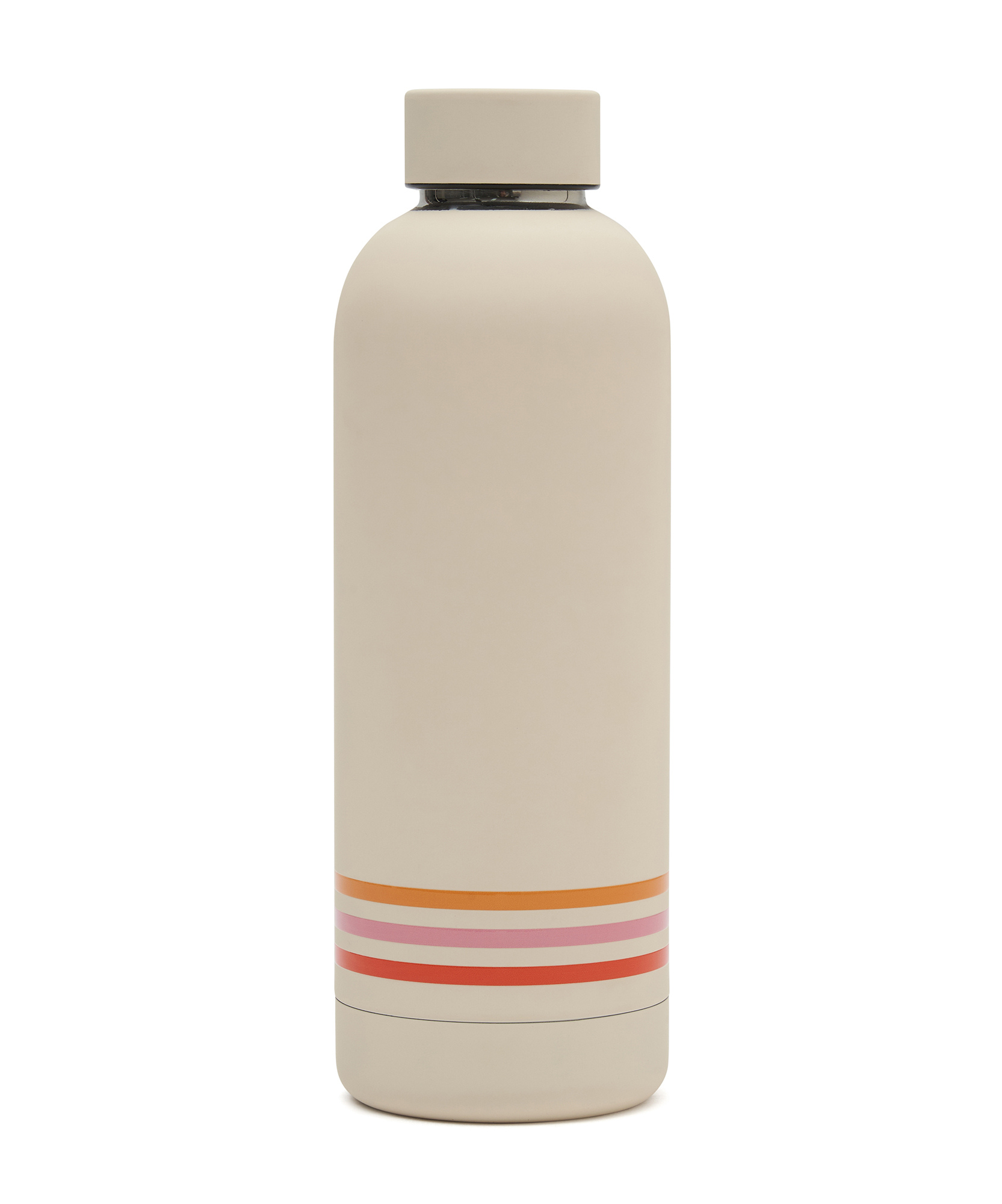 Reusable 500ml water bottle featuring vibrant 70s inspired stripes