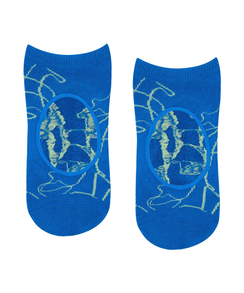 Slide On Non Slip Grip Socks - Azure Abstract