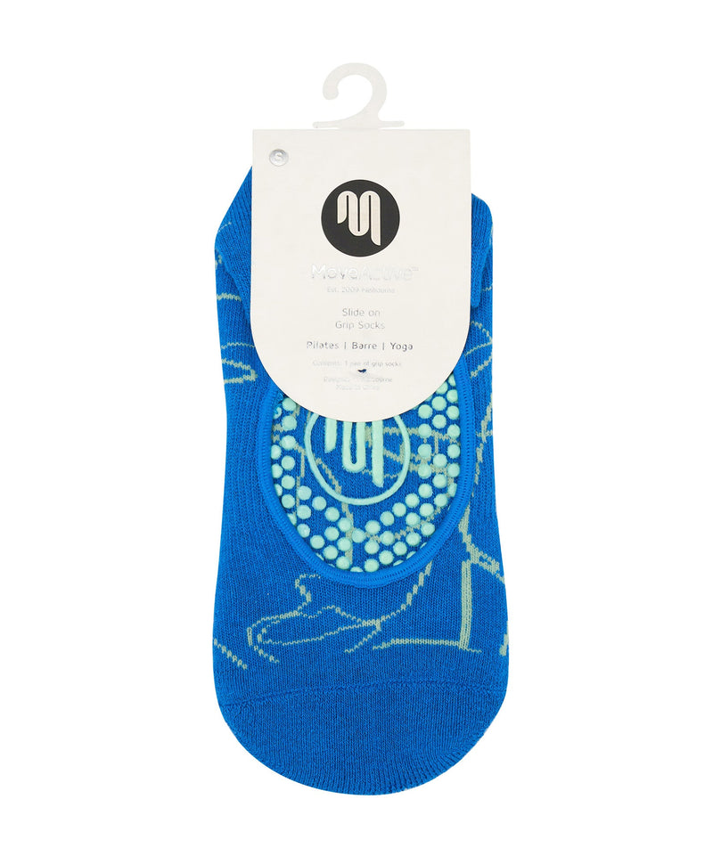 Slide On Non Slip Grip Socks - Azure Abstract