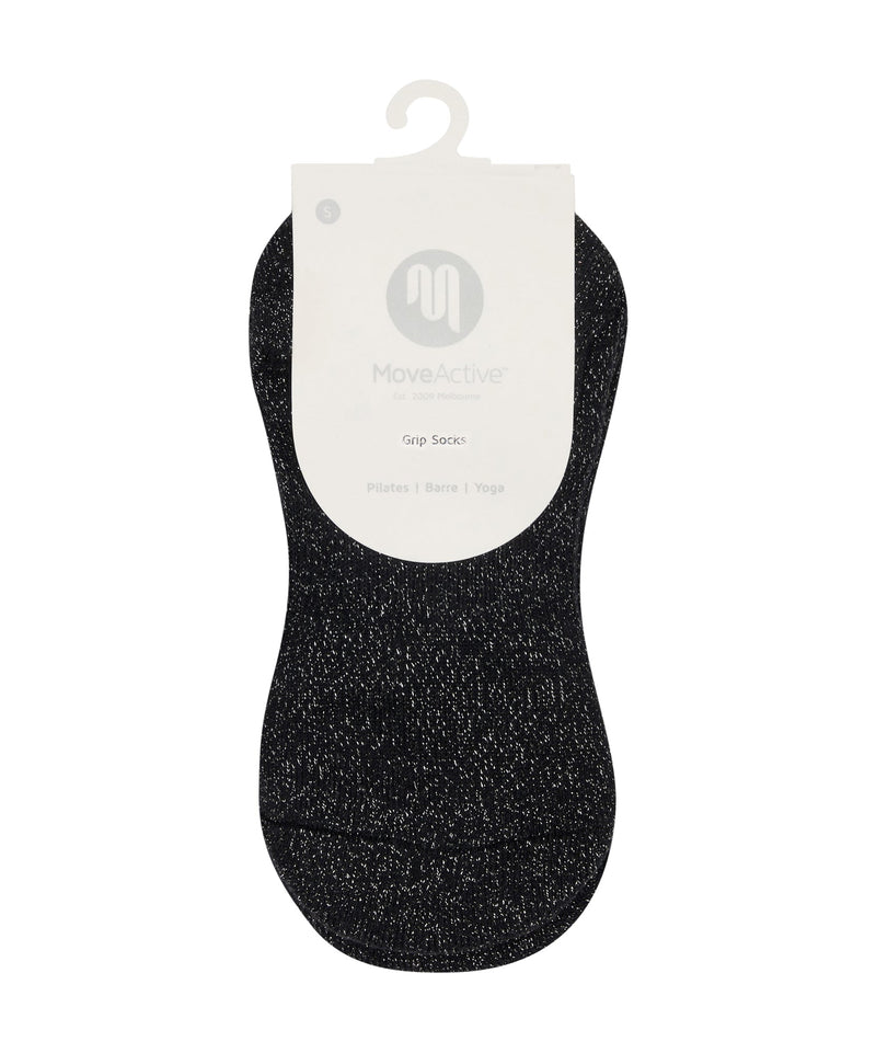 Low rise grip socks in classic black with a touch of sparkle and feminine frill accent