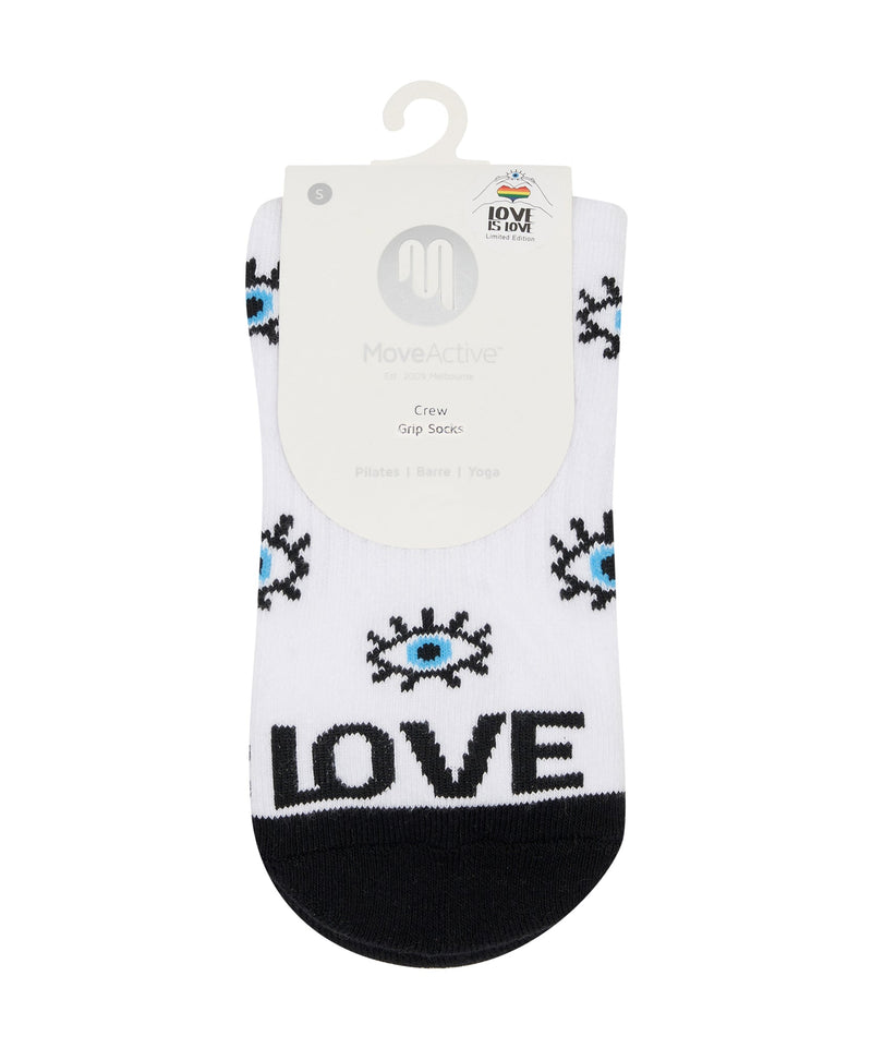 Durable Crew Non Slip Grip Socks designed with Love & Peace theme for fitness enthusiasts and athletes