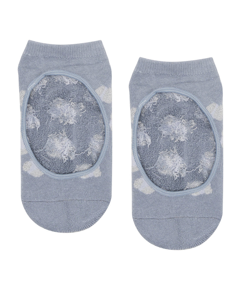 High-performance Slide On Non Slip Grip Socks featuring a Cloudy Blue and Silver ‘Sparkle’ Cheetah pattern