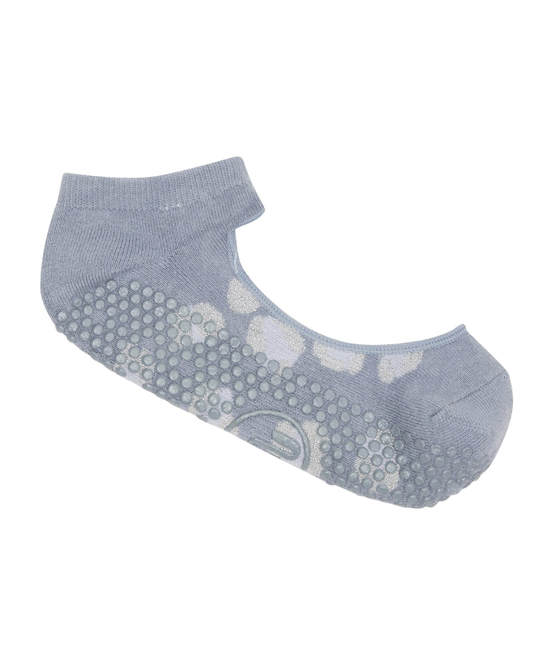 Slide On Non Slip Grip Socks in Cloudy Blue with Silver ‘Sparkle’ Cheetah design