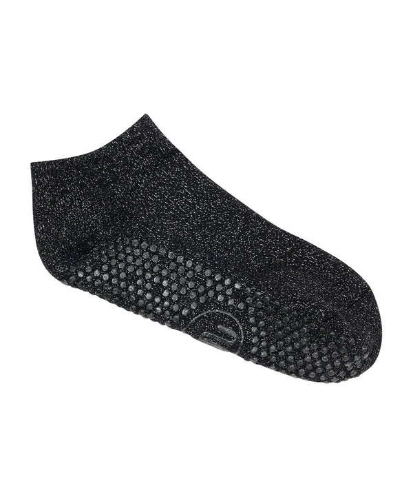 Women's low rise grip socks in black with sparkly thread and frill design for a touch of glamour