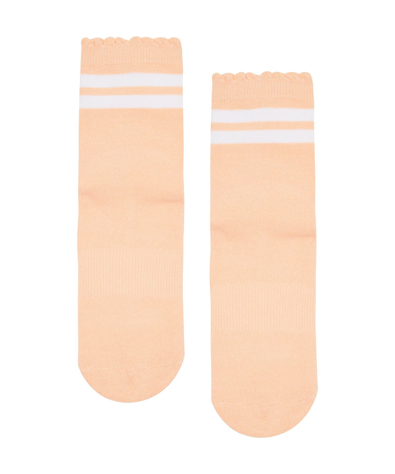 Crew Non Slip Grip Socks with Sporty Stripe Melon Frill for active lifestyle 