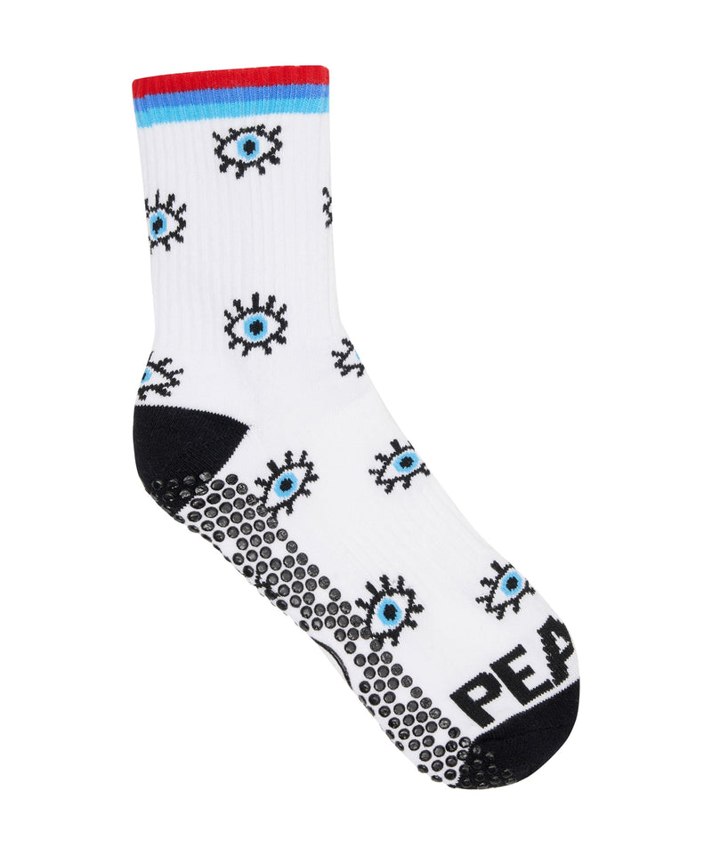 High-quality Crew Non Slip Grip Socks with Love & Peace print for yoga and pilates