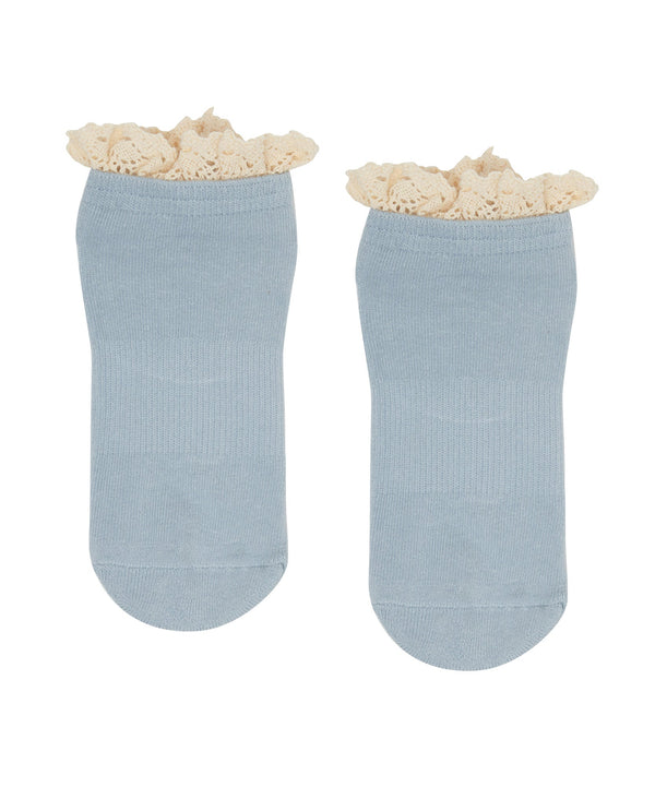 Classic Low Rise Grip Socks - Boho Ruffle Blue in vibrant blue color with stylish ruffle design