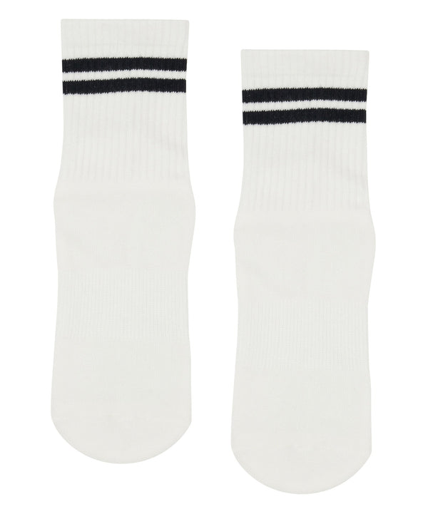 Sporty ivory striped Crew Non Slip Grip Socks designed for ultimate comfort and traction during athletic activities