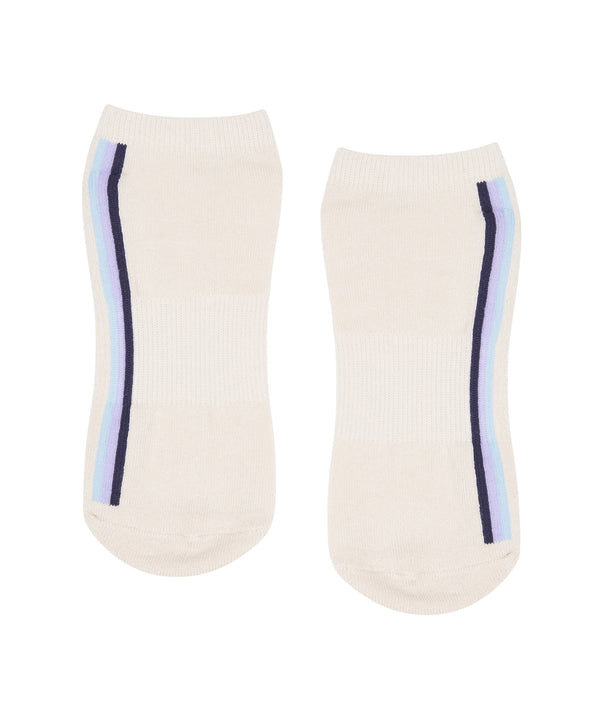 Classic Low Rise Grip Socks in Stellar Stripes Milk for yoga and Pilates