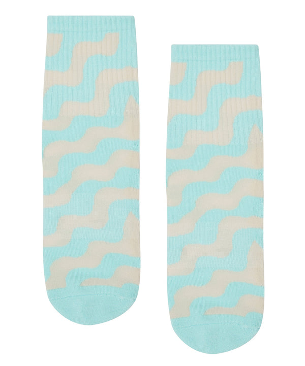Crew Non Slip Grip Socks in Aqua Wave provide secure footing during workouts