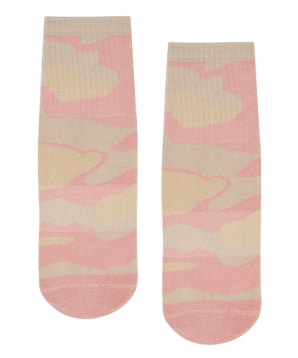 Crew Non Slip Grip Socks in Pink Camo, perfect for yoga and pilates