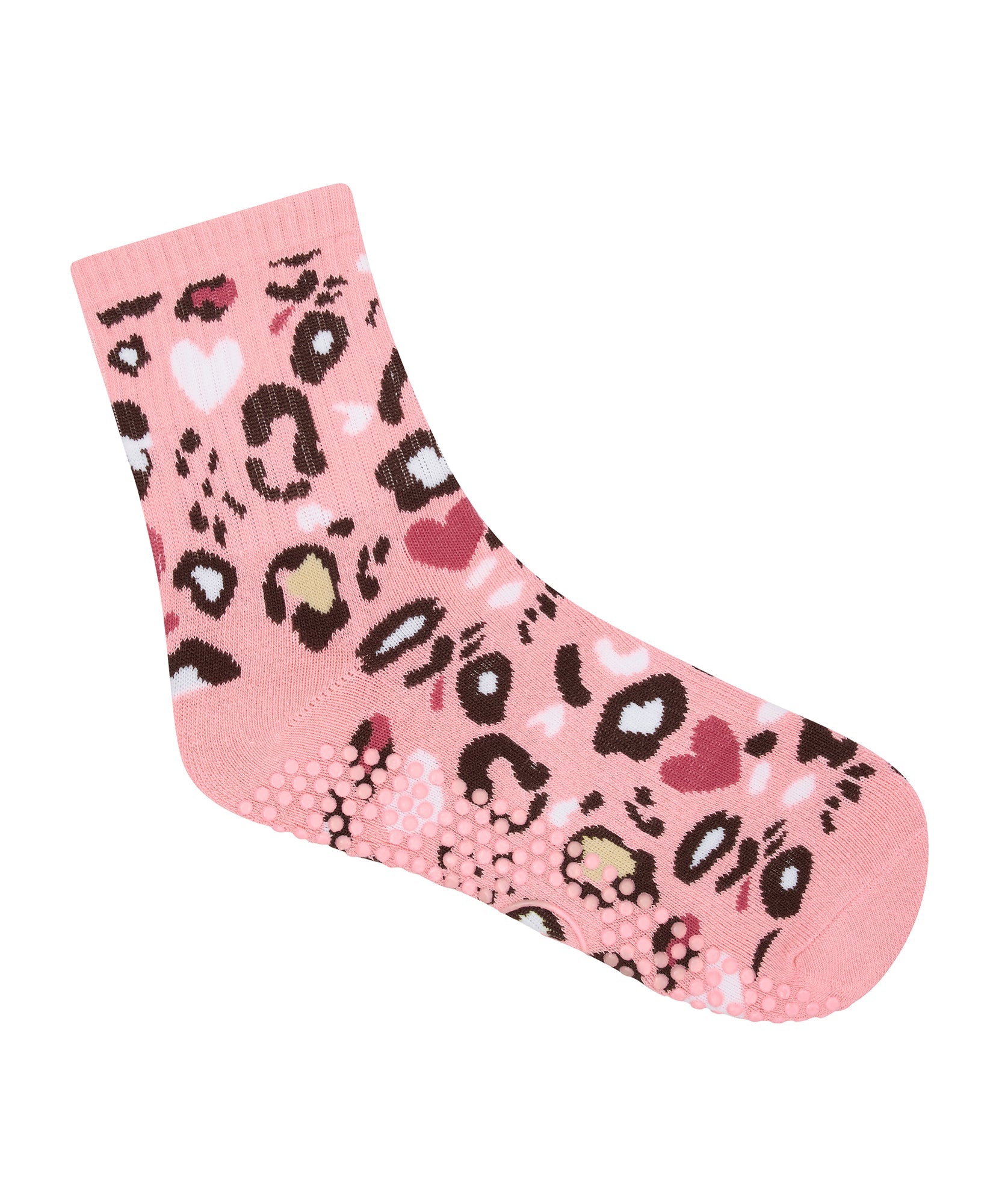 Crew Non Slip Grip Socks - Cheetah Heart