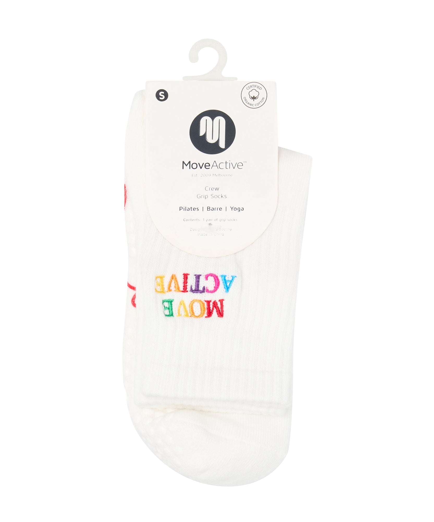 Crew Non Slip Grip Socks - Signature Rainbow Ivory