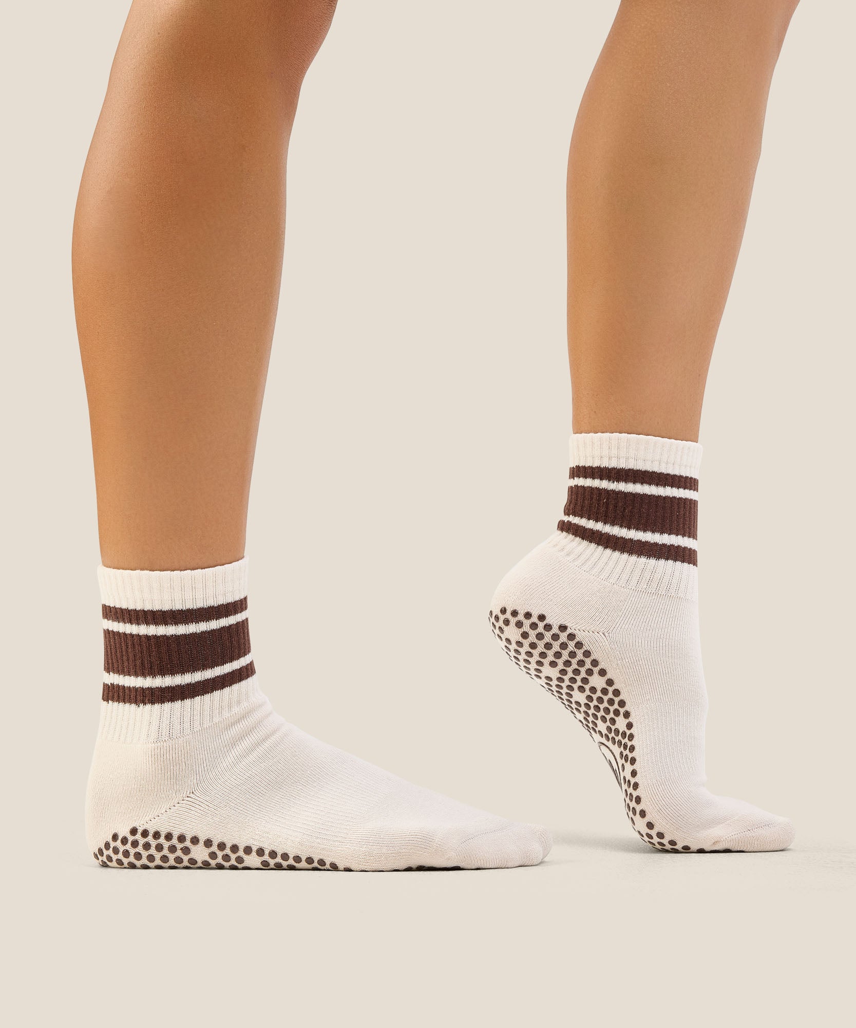 Crew Grip Socks - Oat Espresso Stripe