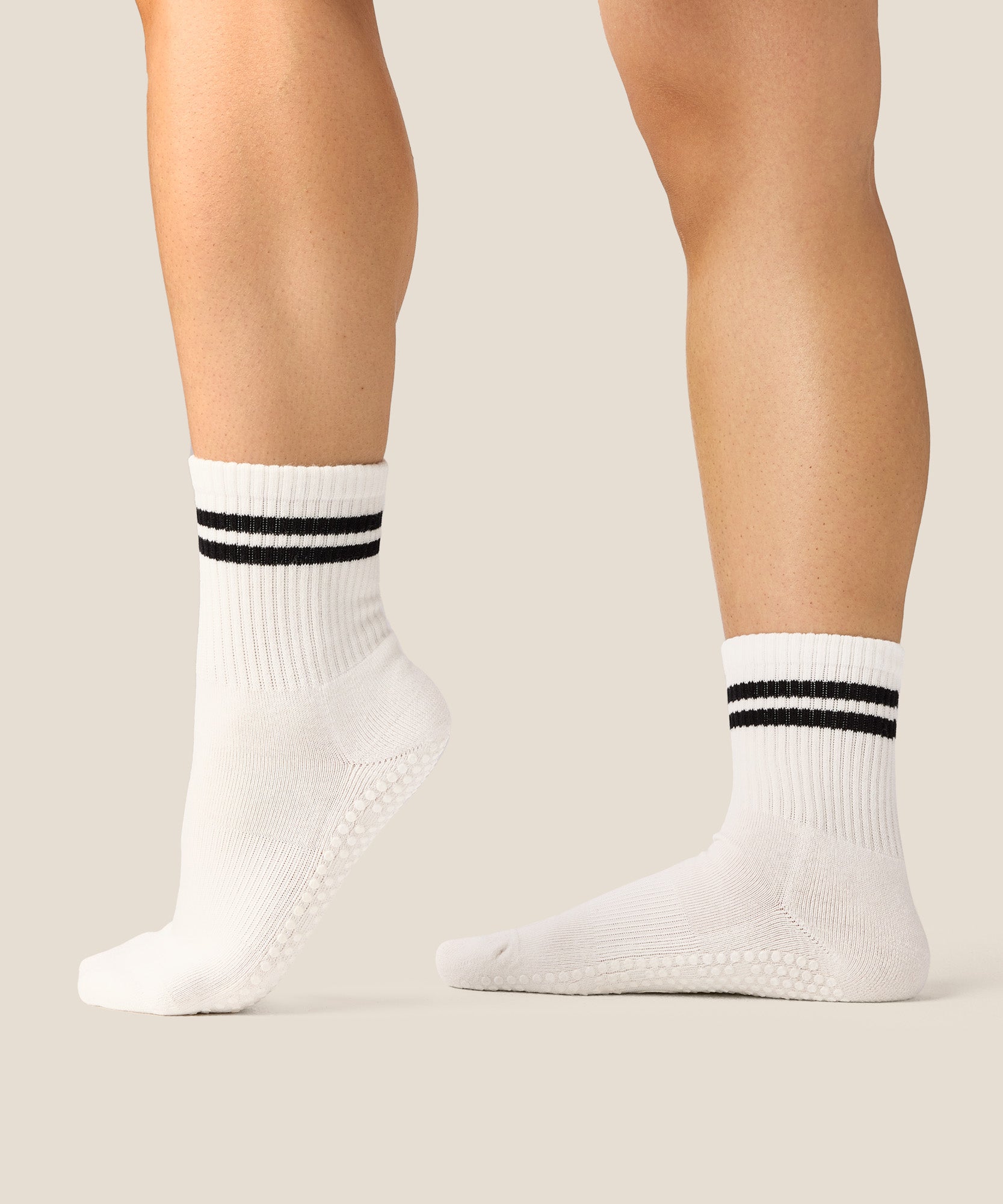 Crew Non Slip Grip Socks - Sporty Stripe Ivory - Medium
