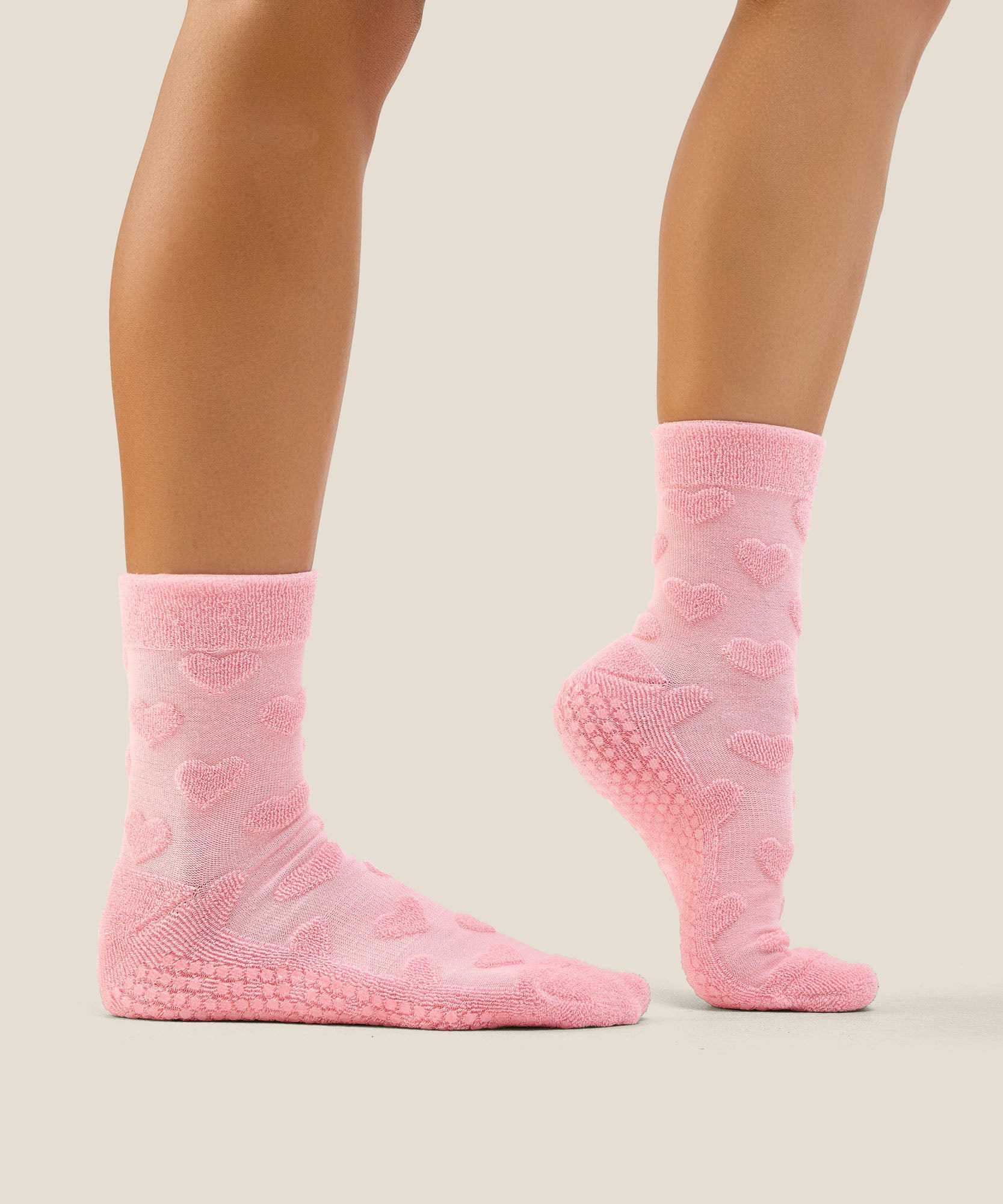 Crew Grip Socks - Terry Heart Pink