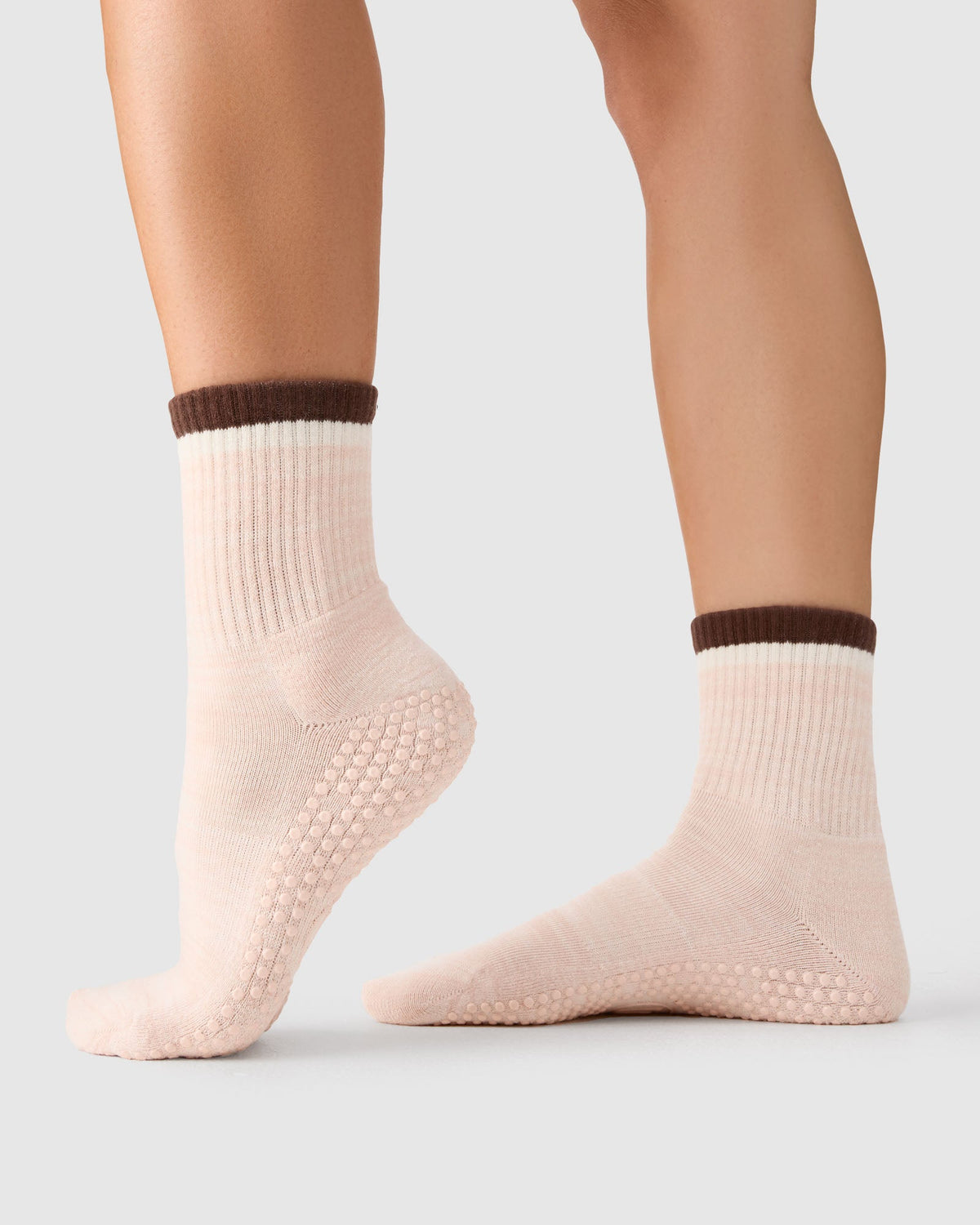 Crew Grip Socks - Block Stripes Soft Pink Marle & Espresso