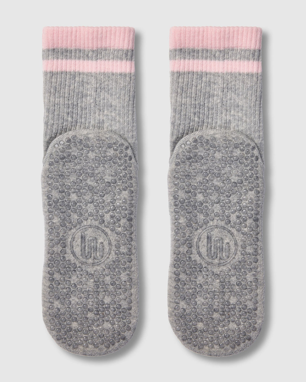 Crew Grip Socks - Retro Stripe Grey Marle & Sweet Pink