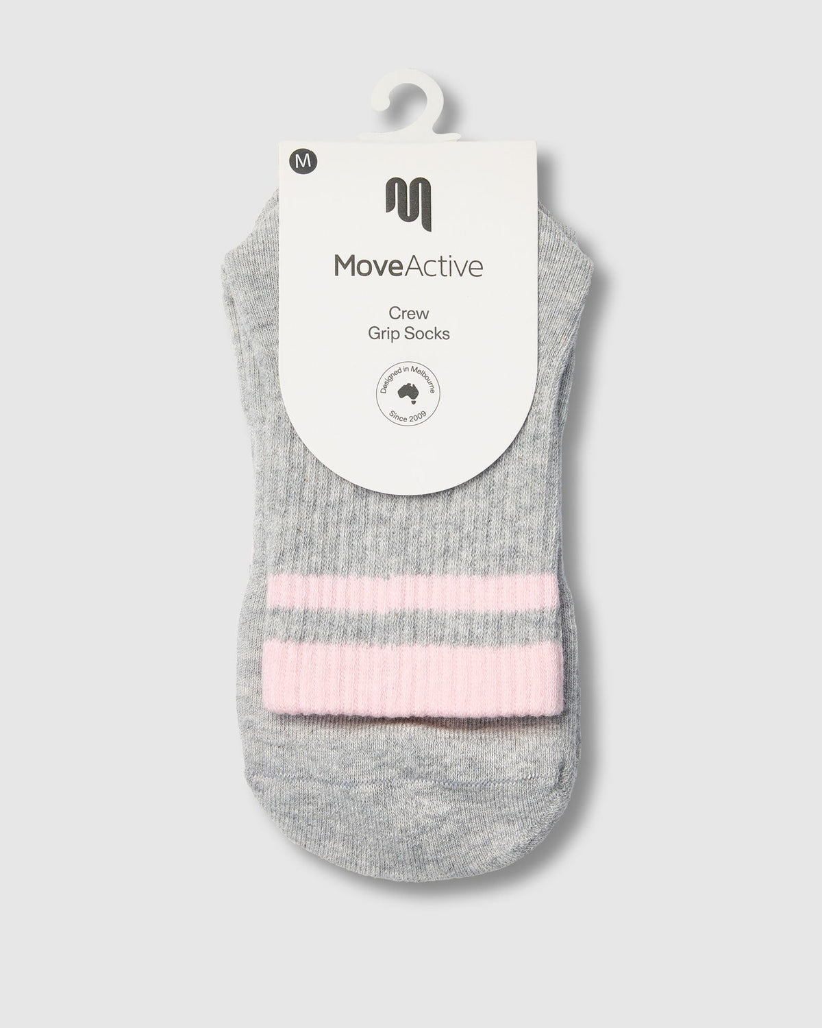 Crew Grip Socks - Retro Stripe Grey Marle & Sweet Pink