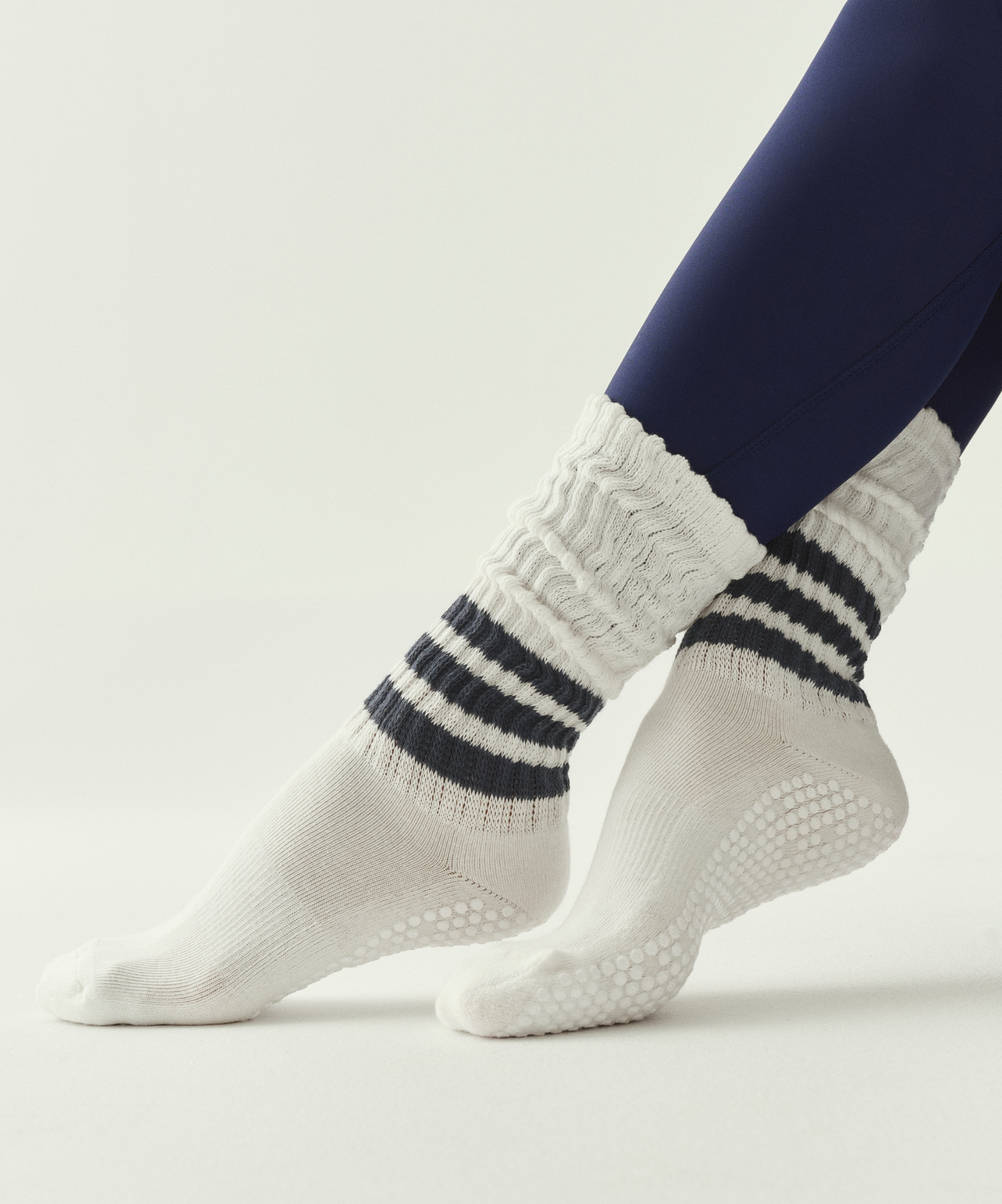 Scrunch Grip Socks - French Navy Stripe High