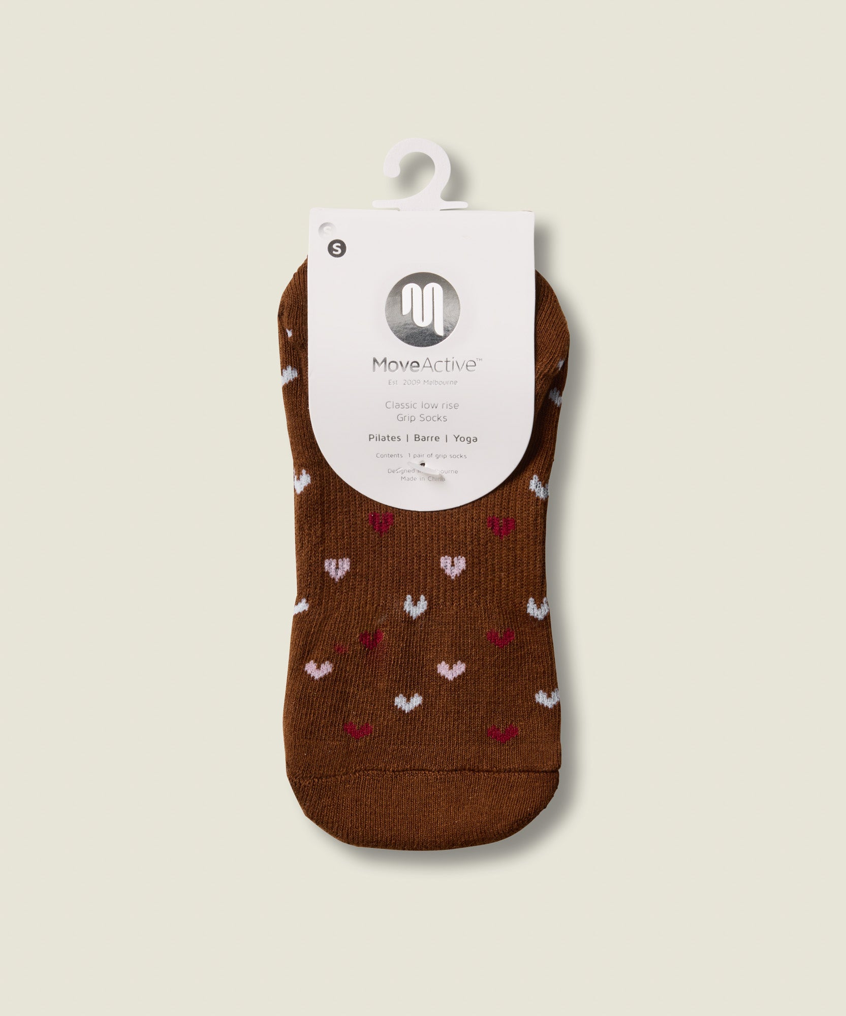 Low Rise Grip Socks - Hearts Aflutter Brown