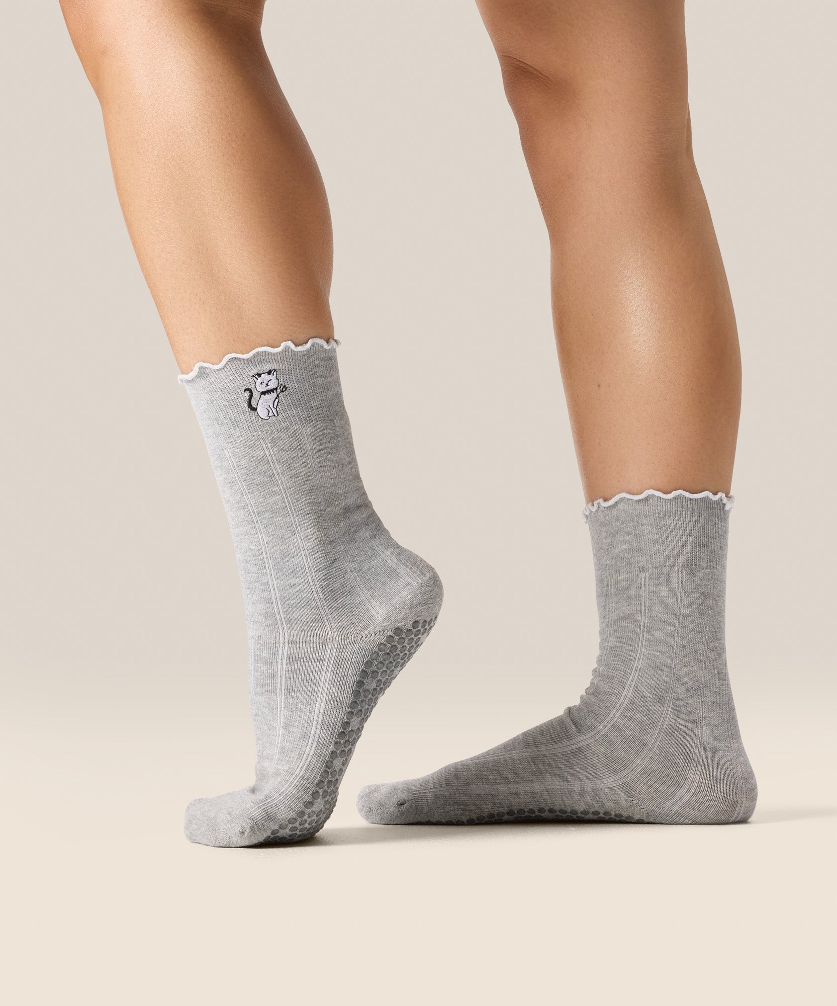 Crew Non Slip Grip Socks - Boo Kitty Frill