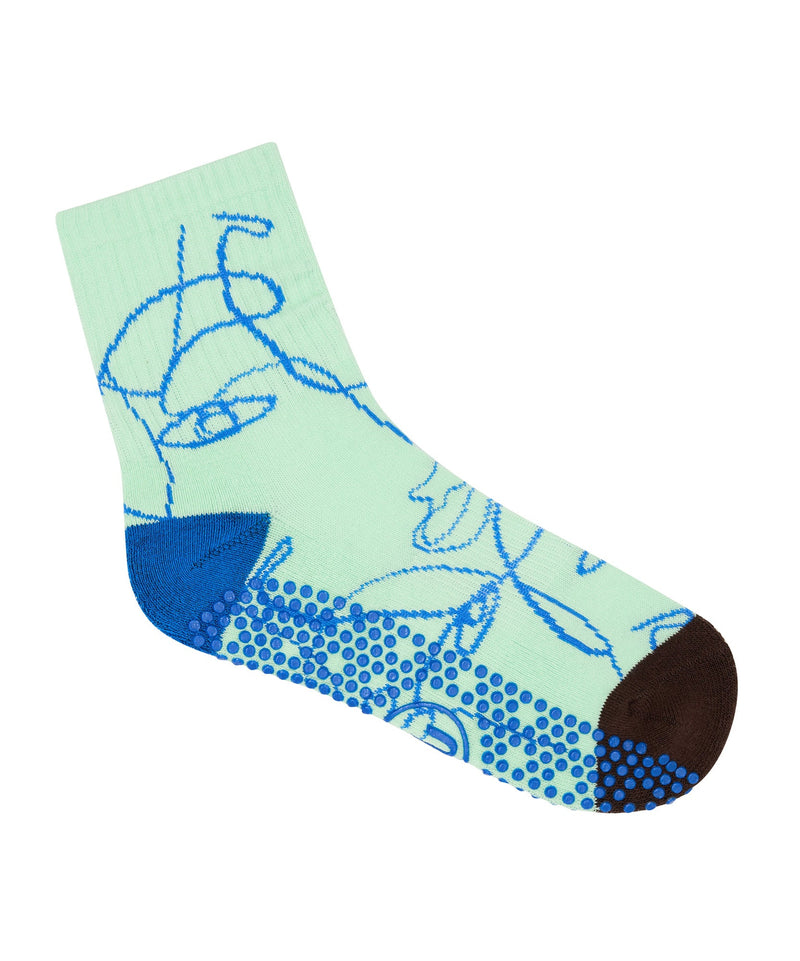 Crew Non Slip Grip Socks - Mint Abstract