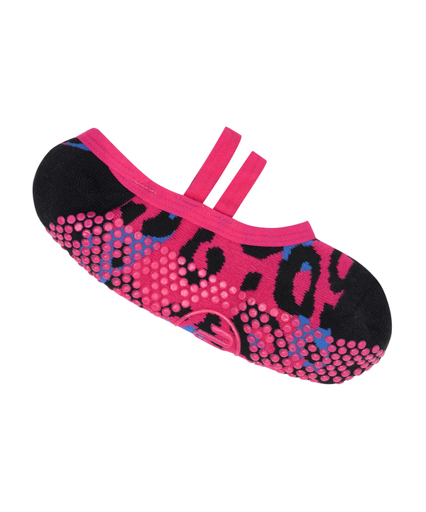 Ballet Non Slip Grip Socks in Hot Pink Leopard Print for Women