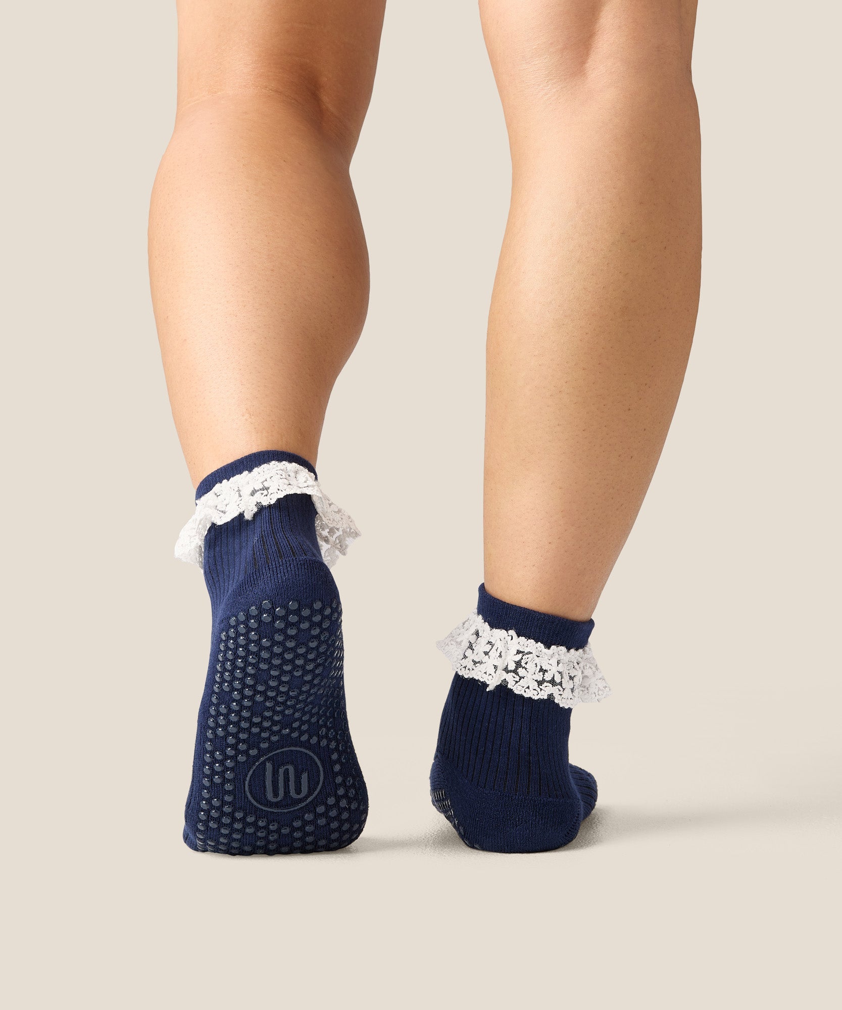 Quarter Crew Grip Socks - Lovers Lace Navy
