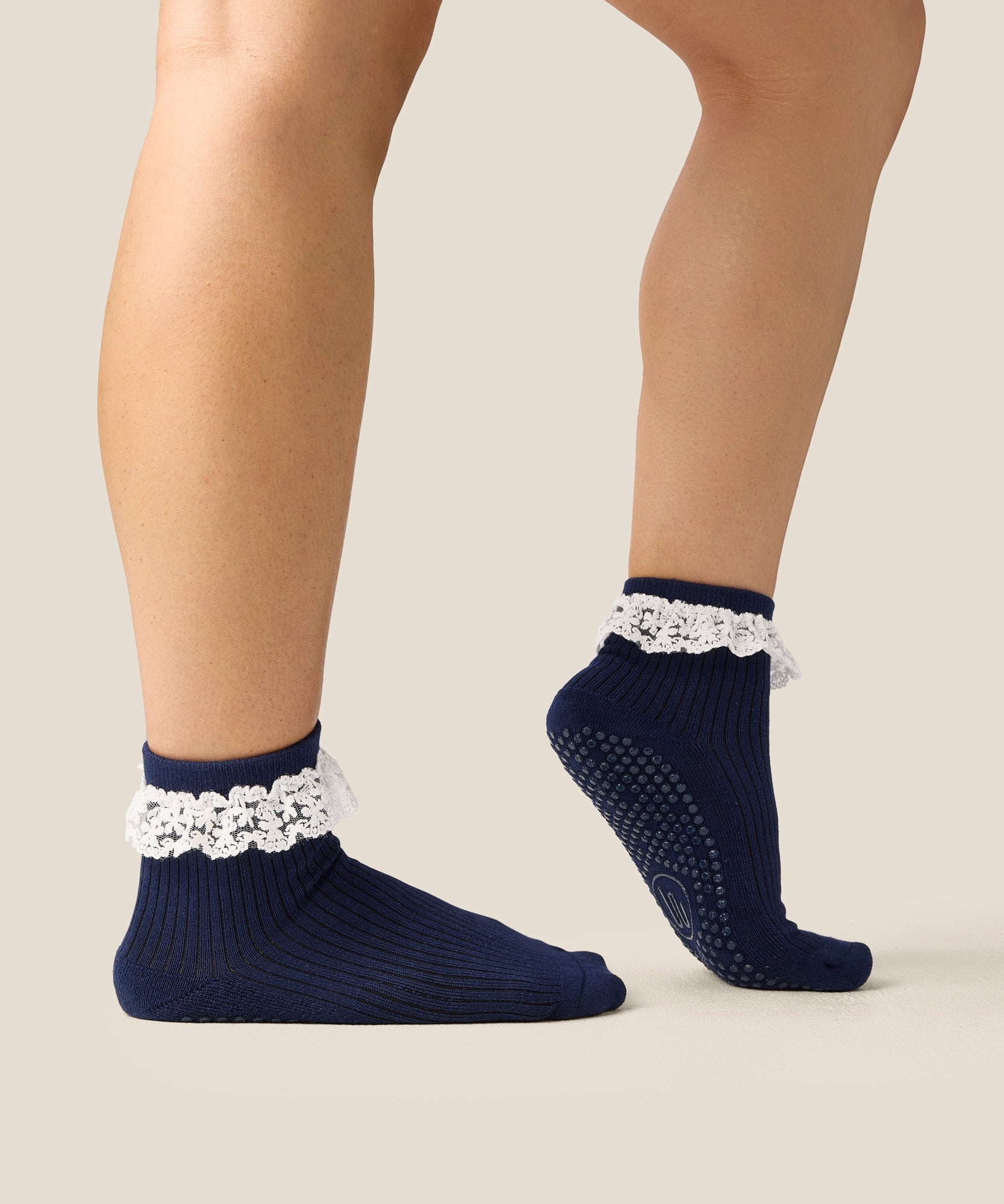 Quarter Crew Grip Socks - Lovers Lace Navy