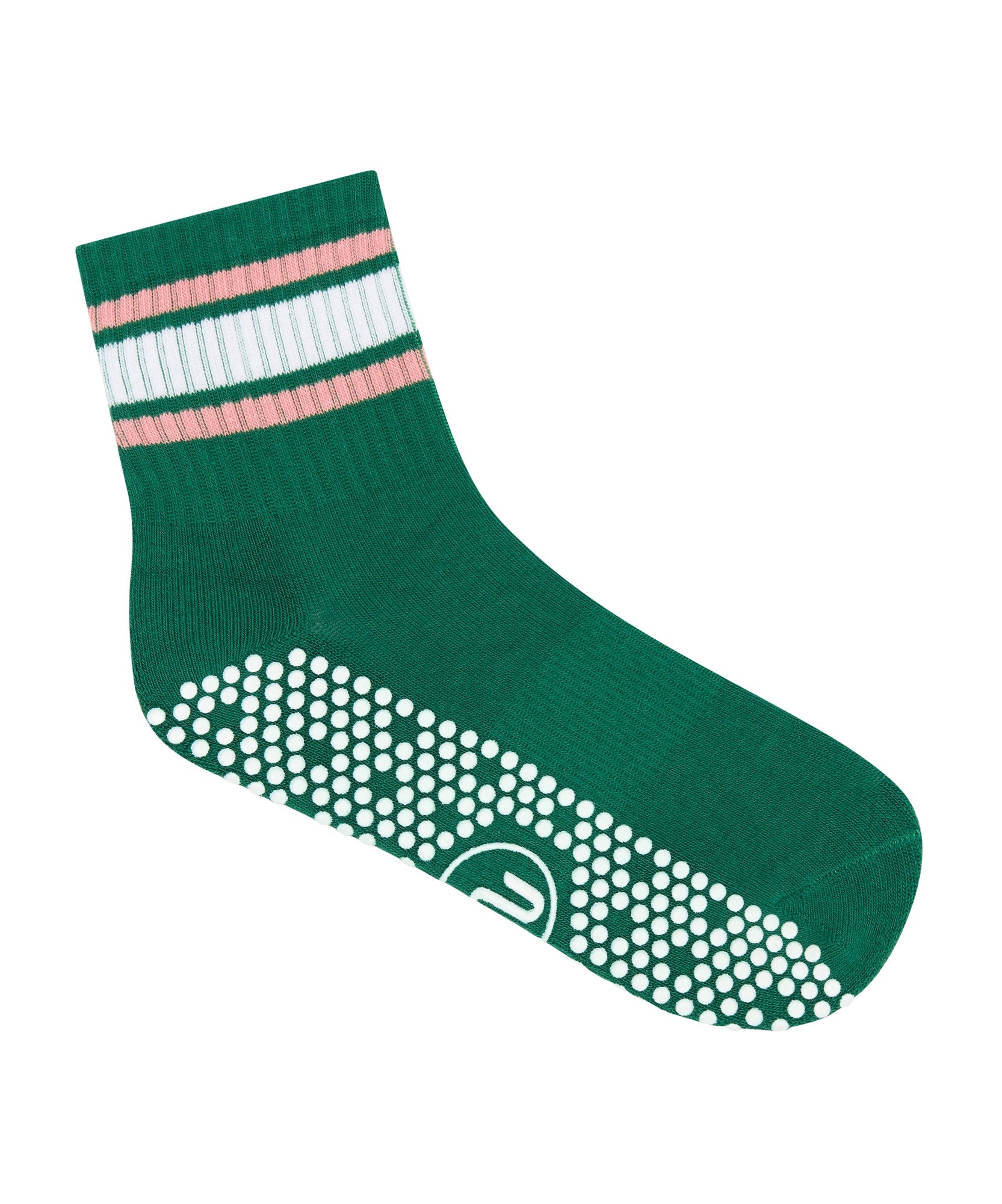 Crew Non Slip Grip Socks - Emerald Rose Stripe